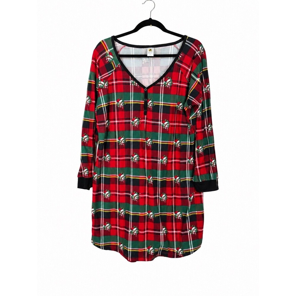 Buc-ee’s Women’s L Christmas Nightgown Plaid Beaver Holiday Sleep Shirt Pajamas